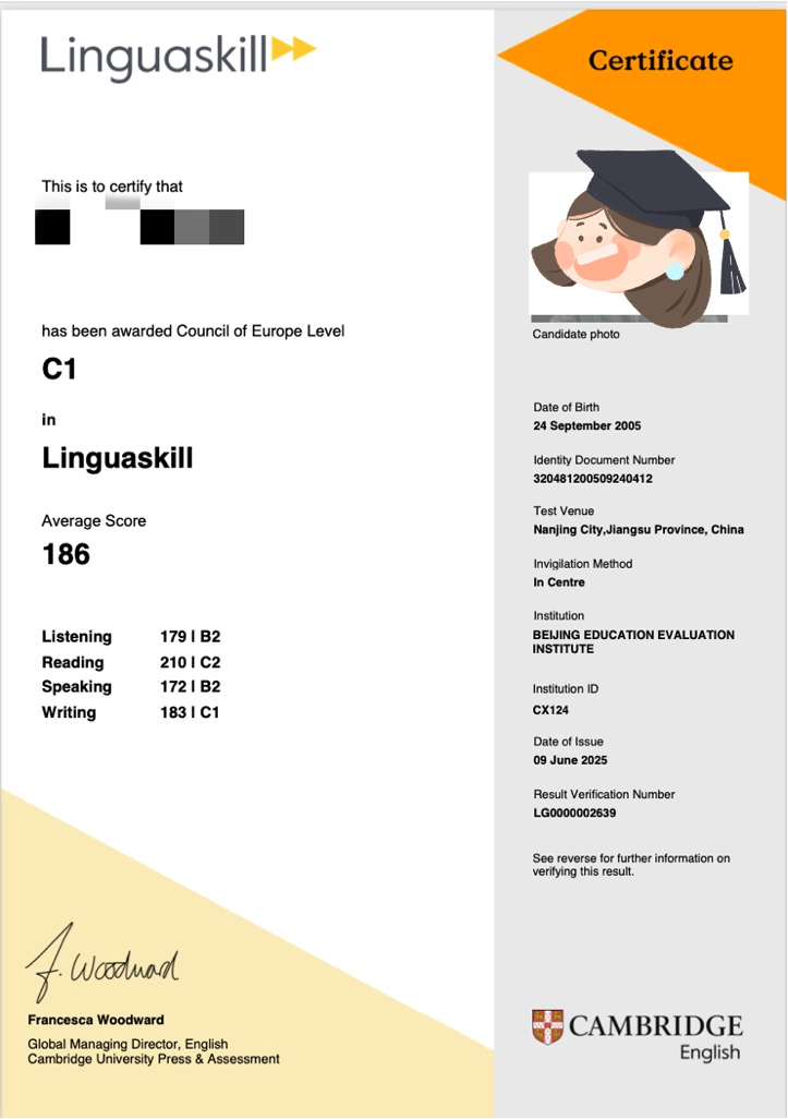 New Linguaskill 剑桥英语水平测试证书