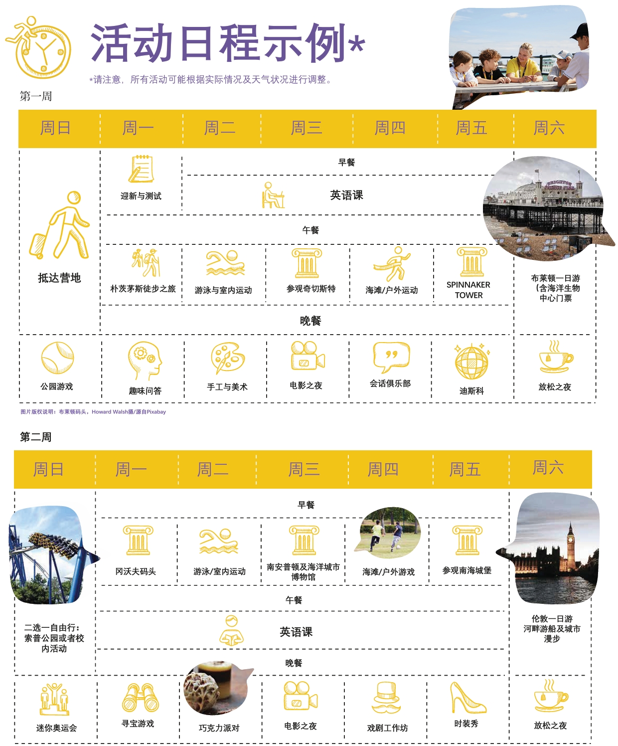 英国朴次茅斯全日制全外教青少年暑假英语游学项目日程